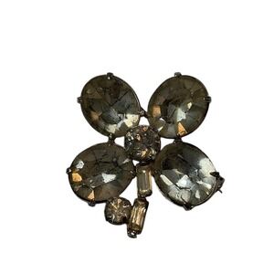 Vintage Mid Century 50's‎ Silver Plated Rhinestone Brooch